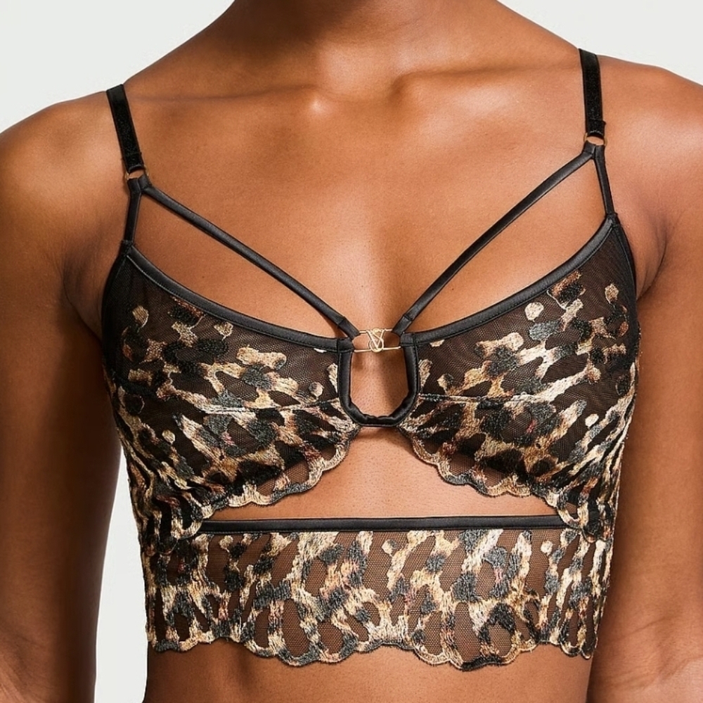 Victoria's Secret | Very Sexy Leopard Embroidery Strappy Bra Top Size XL